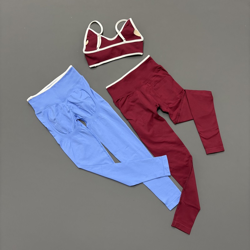 Yoga Fitness Kleidung - 2 Pcs Sports Set Seamless Contrastline