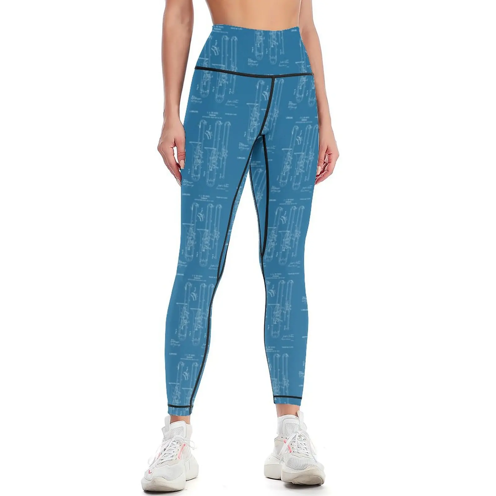 Yoga Fitness Drawing - Trombone Patent Drawing - White Leggings