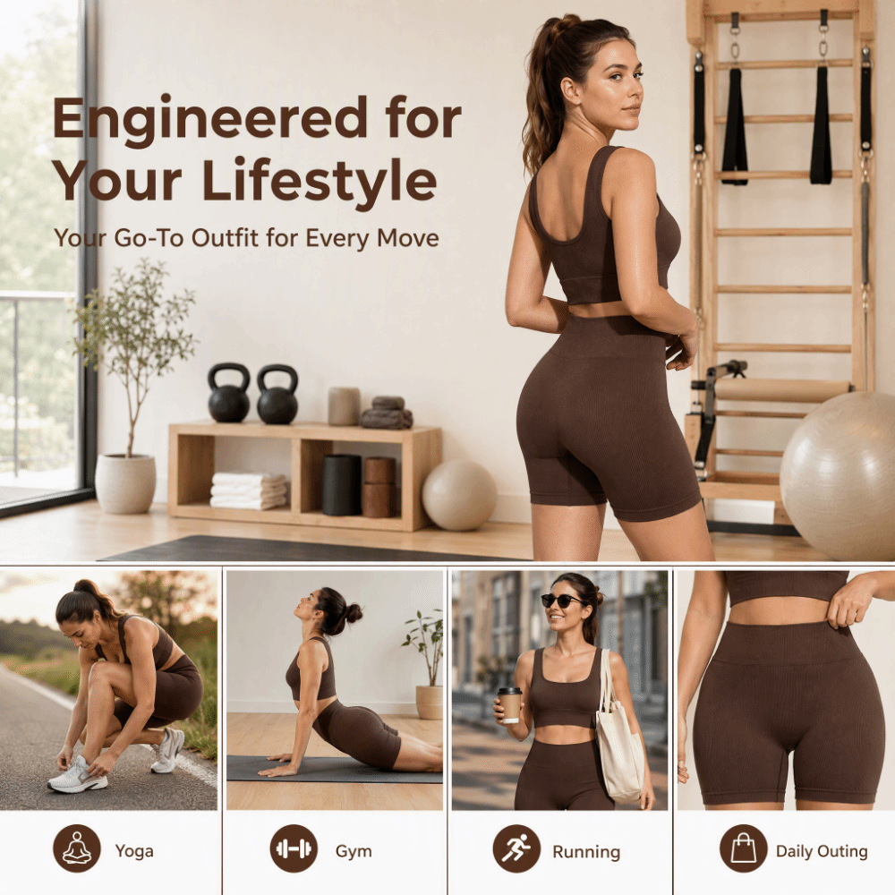 2pcs High Waist Design Ribbed  - Yoga Fitness Class recension och pris